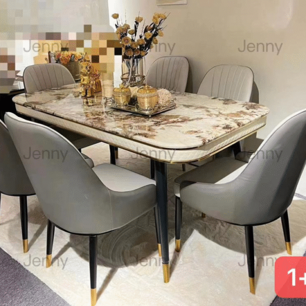 Ensemble Table à Manger Effet Marbre Premium & Chaises Design Modernes - 8 Places